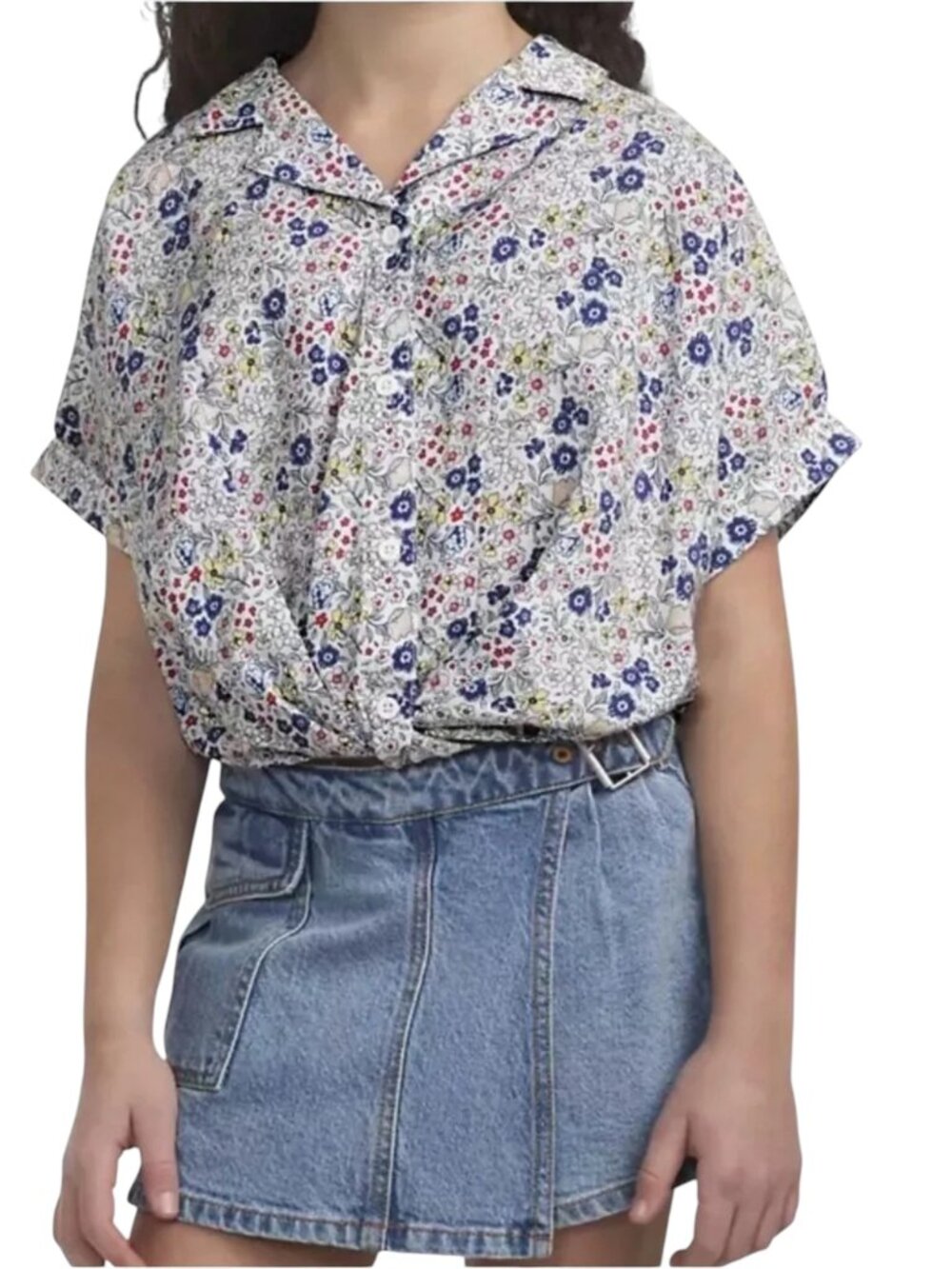 LEVI'S Girl's Blue/Red Floral Twist Button-Up Top - Size Girl's XL